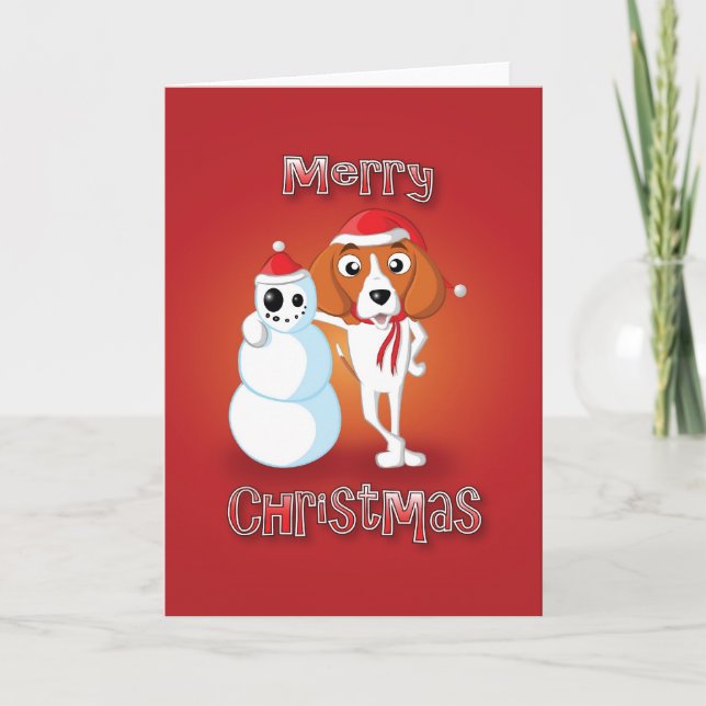 beagle - snowman - merry christmas holiday card (Front)