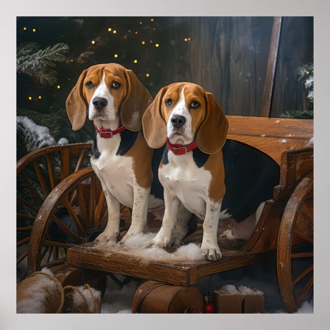 Beagle Snowy Sleigh Christmas Decor  (Front)