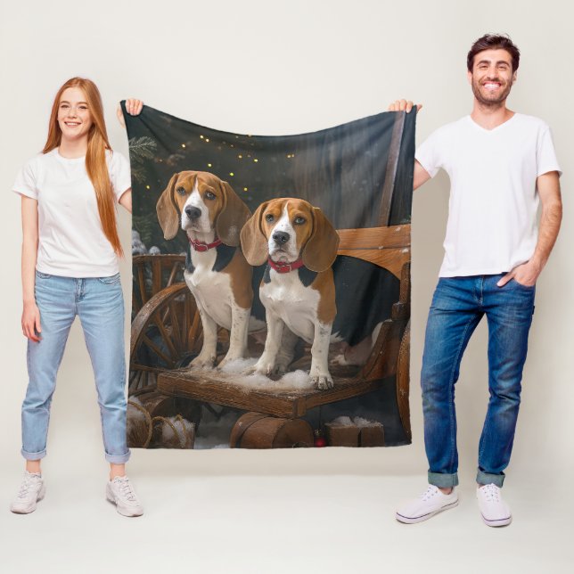 Beagle Snowy Sleigh Christmas Decor  Fleece Blanket (In Situ)
