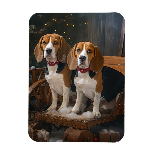 Beagle Snowy Sleigh Christmas Decor  Magnet (Vertical)