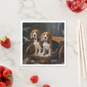 Beagle Snowy Sleigh Christmas Decor Napkin