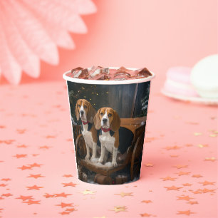 Beagle Snowy Sleigh Christmas Decor Paper Cups