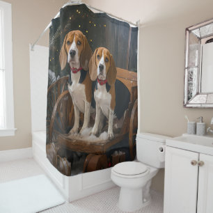 Beagle Snowy Sleigh Christmas Decor Shower Curtain