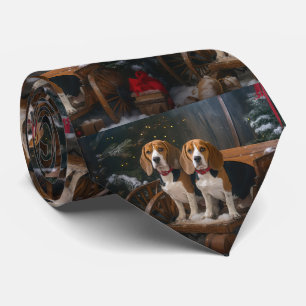 Beagle Snowy Sleigh Christmas Decor Tie