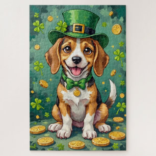 Beagle St Patrick’s Day Happy Lucky Dog Jigsaw Puzzle