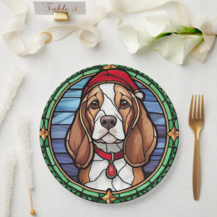 Beagle Stained Glass Christmas Paper Plate
