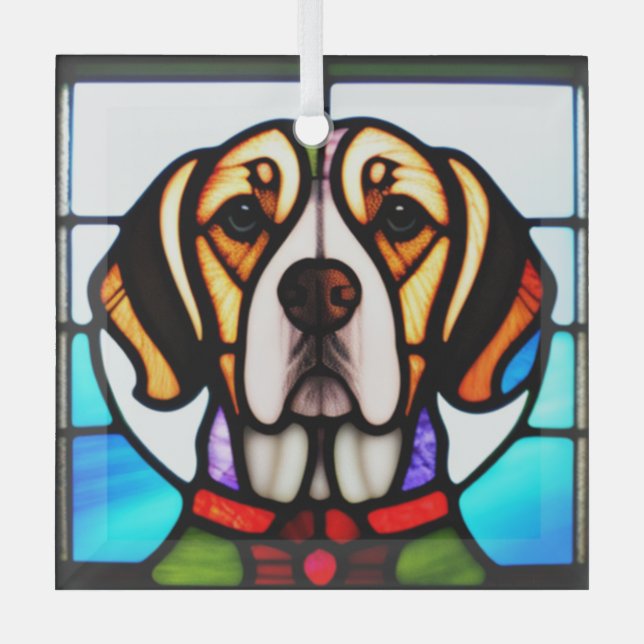 Beagle "Stained Glass"  Glass Tree Decoration (Front)