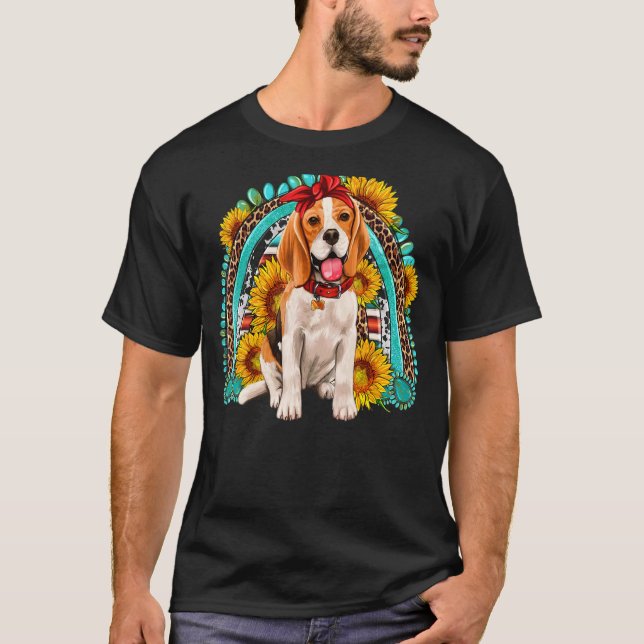 Beagle Sunflower Gemstone Rainbow Beagle Leopard C T-Shirt (Front)