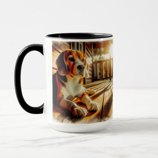 Beagle Sunning on Porch Coffee Mug Cup (Left)