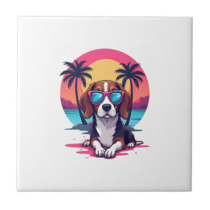 Beagle Sunset Background Shirt, Beagle Mom, Beagle Tile