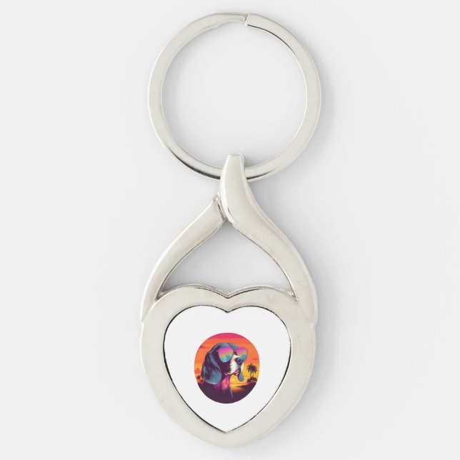 Beagle Sunset Background Shirt, Beagle Mum, Beagle Key Ring (Front)