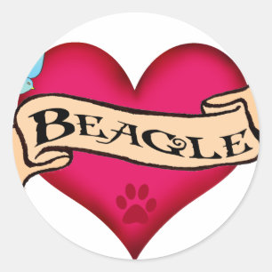 Beagle Tattoo Heart Classic Round Sticker