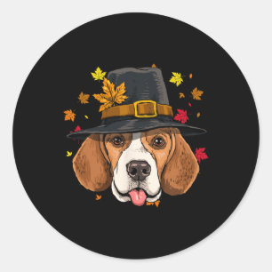 Beagle Thanksgiving Pilgrim Turkey Day Autumn Fall Classic Round Sticker