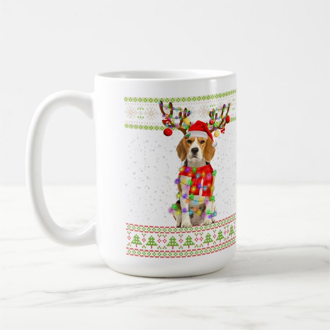 Beagle Ugly Christmas Lights Coffee Mug (Left)