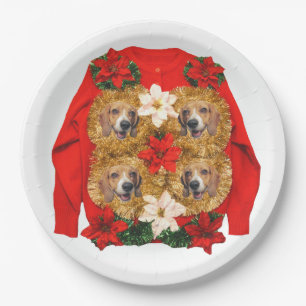 Beagle Ugly Christmas Sweater Paper Plate