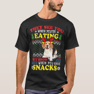Beagle Ugly Xmas They See You When Youre Eating T-Shirt