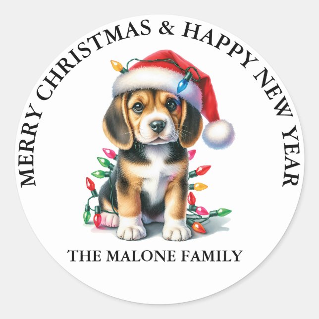 Beagle Unleash the Holiday Cutness Classic Round Sticker (Front)