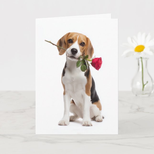 Beagle Valentine – Loyal Love with a Rose Card (Small Plant)