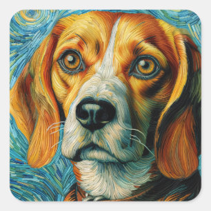 Beagle Van Gogh Style Square Sticker