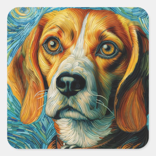 Beagle Van Gogh Style Square Sticker (Front)