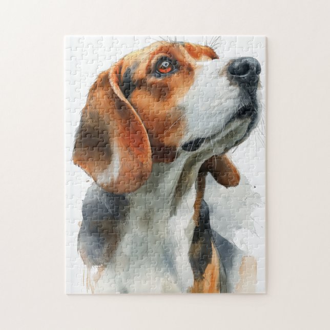 Beagle watercolor portrait jigsaw puzzle (Vertical)