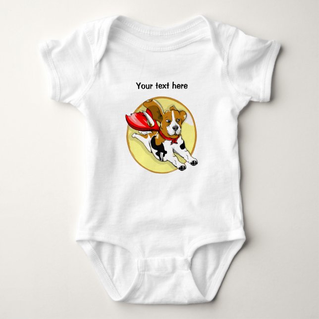 Beagle wearing a superhero cape baby bodysuit (Front)