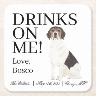Beagle Wedding Square Paper Coaster