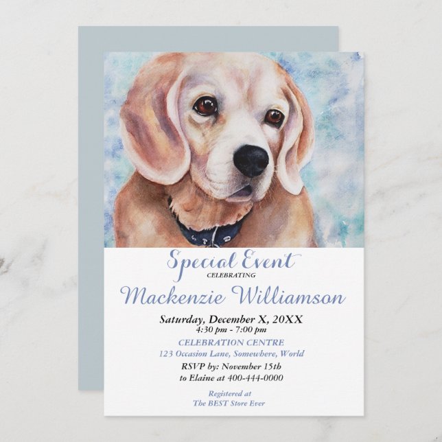 BEAGLE WISHES HAPPY BIRTHDAY INVITATION (Front/Back)