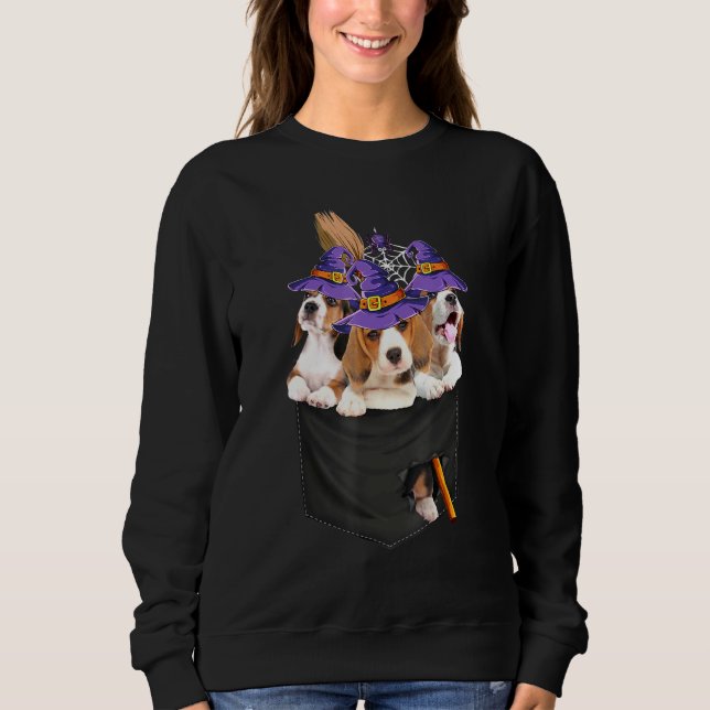 Beagle Witch Broom Pocket Halloween Dog Sweatshirt (Front)