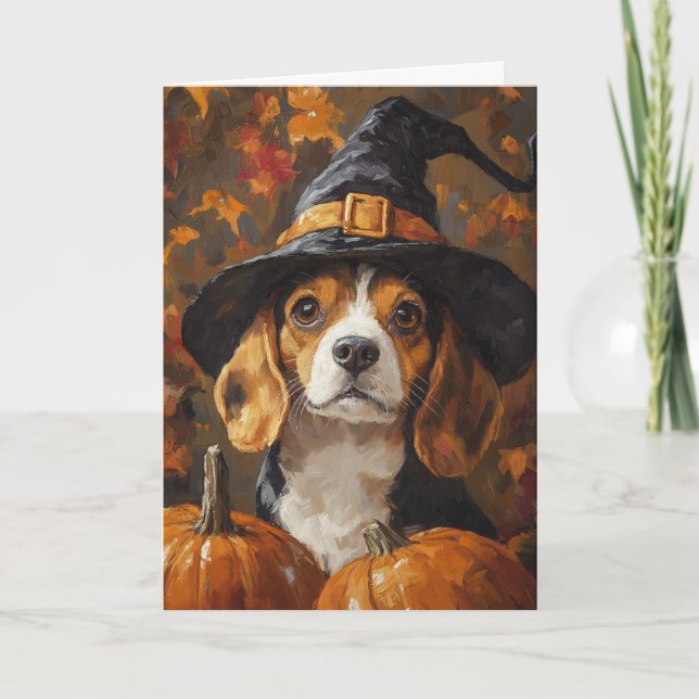 Beagle Witch Halloween Holiday Card (Front)