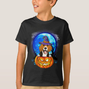 Beagle Witch Moon Pumpkin Scary Halloween Dog T-Shirt