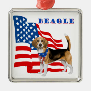 Beagle with American Flag Metal Tree Decoration