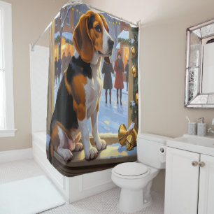 Beagle With Christmas Lights Holiday Shower Curtain