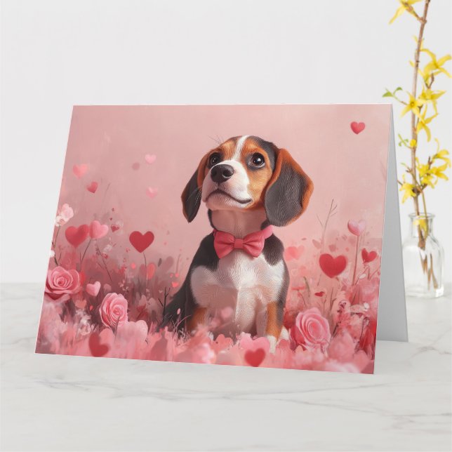 Beagle with Roses - Valentine's Day Card (Yellow Flower)