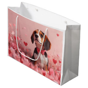 Beagle with Roses - Valentine's Day Large Gift Bag
