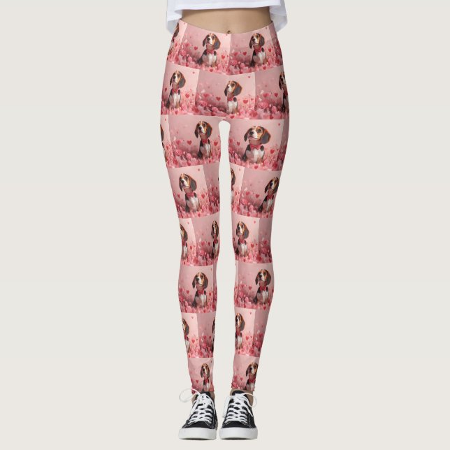 Beagle with Roses - Valentine's Day Leggings (Front)