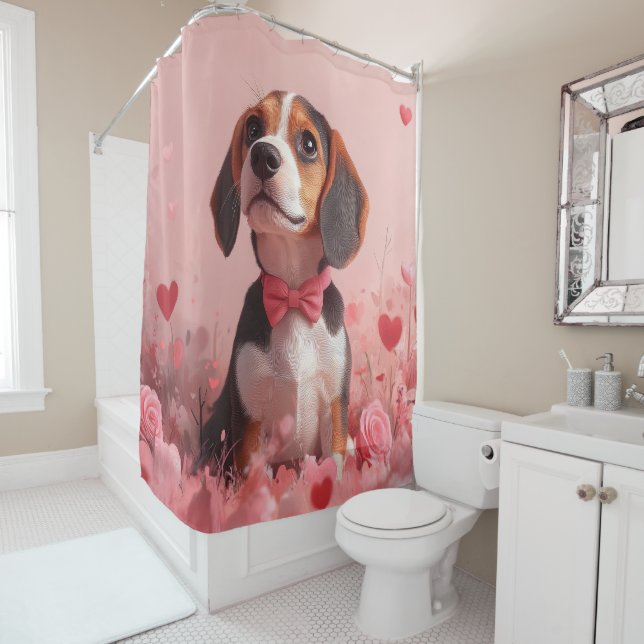Beagle with Roses - Valentine's Day Shower Curtain (In Situ)