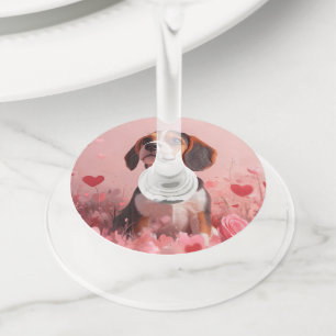 Beagle with Roses - Valentine's Day Wine Glass Tag