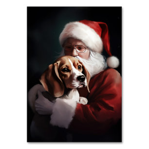 Beagle With Santa Claus Festive Christmas Table Number