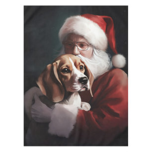 Beagle With Santa Claus Festive Christmas Tablecloth