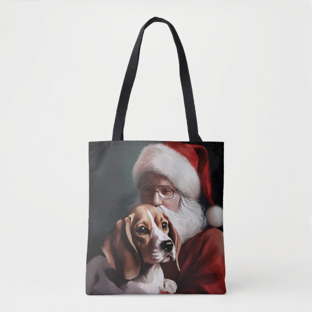 Beagle With Santa Claus Festive Christmas Tote Bag (Front)