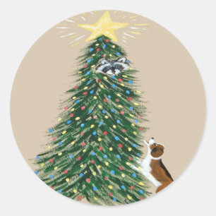 Beagle With Treed Racoon Classic Round Sticker