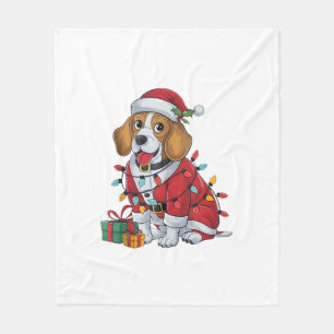 Beagle Xmas Lighting Santa Beagle Dog Christmas Fleece Blanket