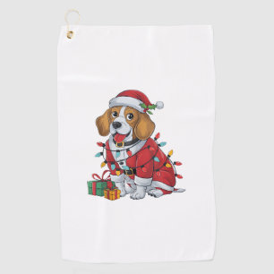 Beagle Xmas Lighting Santa Beagle Dog Christmas Golf Towel