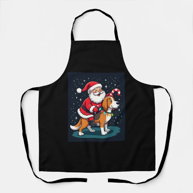 Beagle Xmas Lighting Santa Riding Beagle Dog Chris Apron (Front)