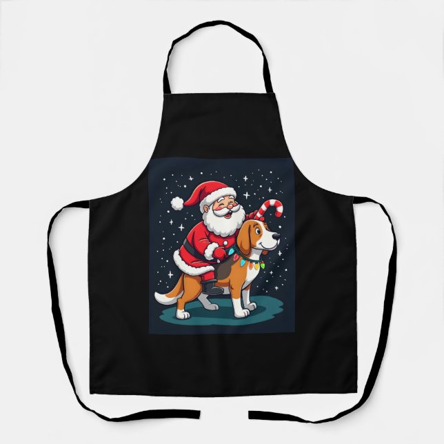 Beagle Xmas Lighting Santa Riding Beagle Dog Chris Apron (Front)