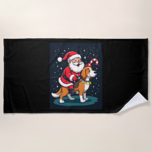 Beagle Xmas Lighting Santa Riding Beagle Dog Chris Beach Towel