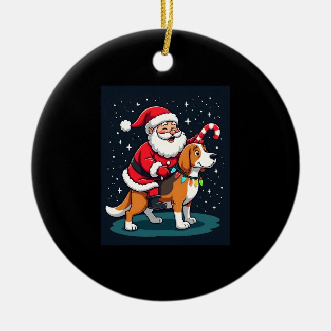 Beagle Xmas Lighting Santa Riding Beagle Dog Chris Ceramic Tree Decoration (Front)