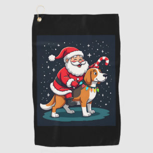 Beagle Xmas Lighting Santa Riding Beagle Dog Chris Golf Towel