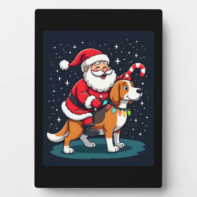 Beagle Xmas Lighting Santa Riding Beagle Dog Chris Plaque (Front)